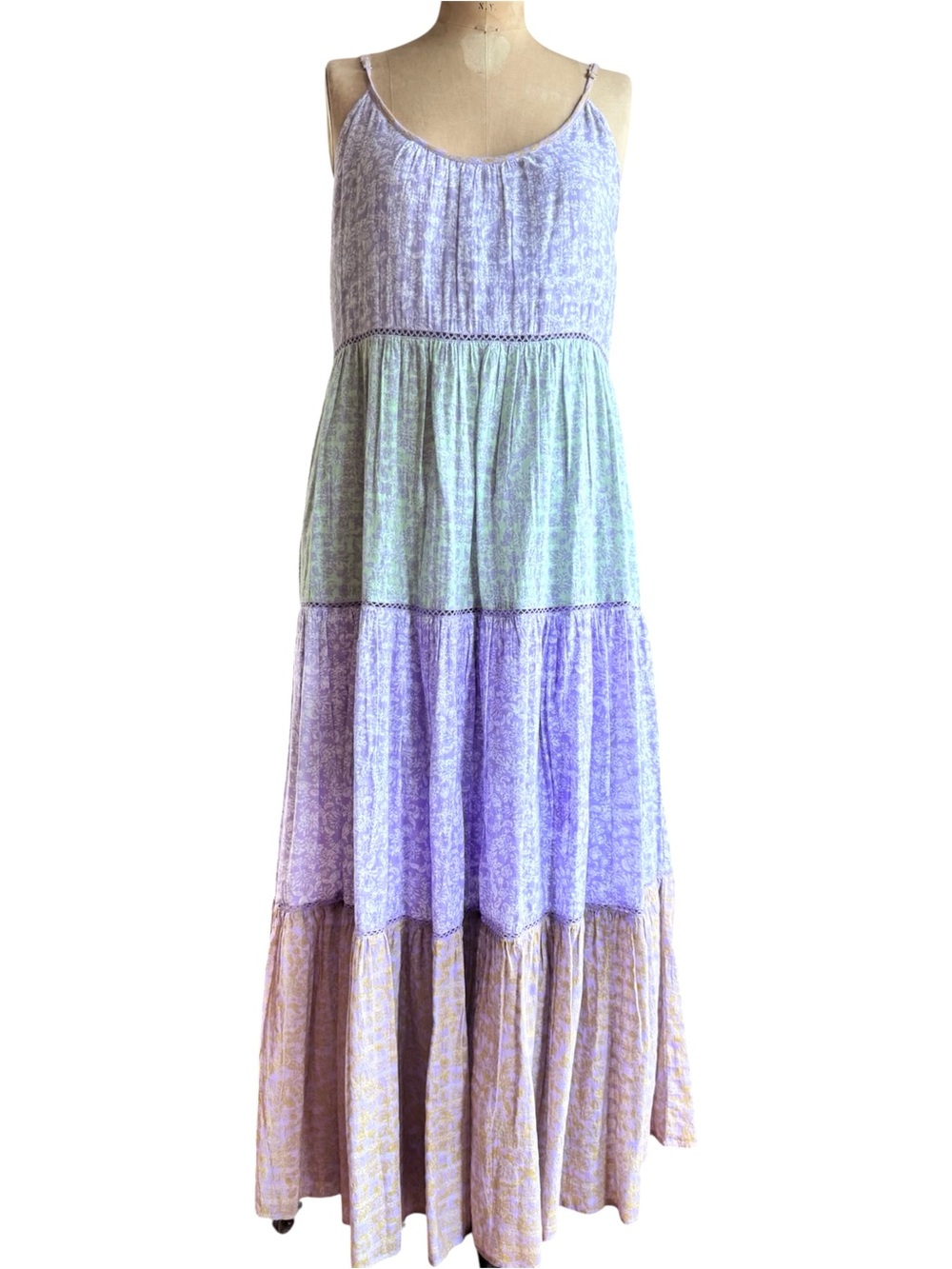 Roller Rabbit Pastel Lavender and Mint Tiered Maxi Dress